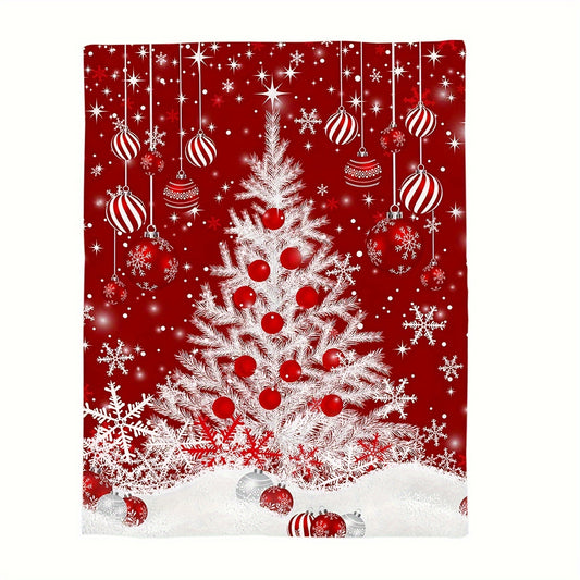 Traditional Red Christmas Fleece Throw Blanket – 3D Printed Snowflake Ornament Design, Cozy & Reversible for All-Season Use