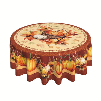 Fall Harvest Tablecloth with Maple Leaf & Pumpkin Design – Thanksgiving Farmhouse Style