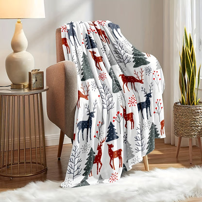 Christmas-Themed Deer Pattern Throw Blanket – Soft, Warm, and Cozy Blanket for Couch, Bed, Office, and Travel