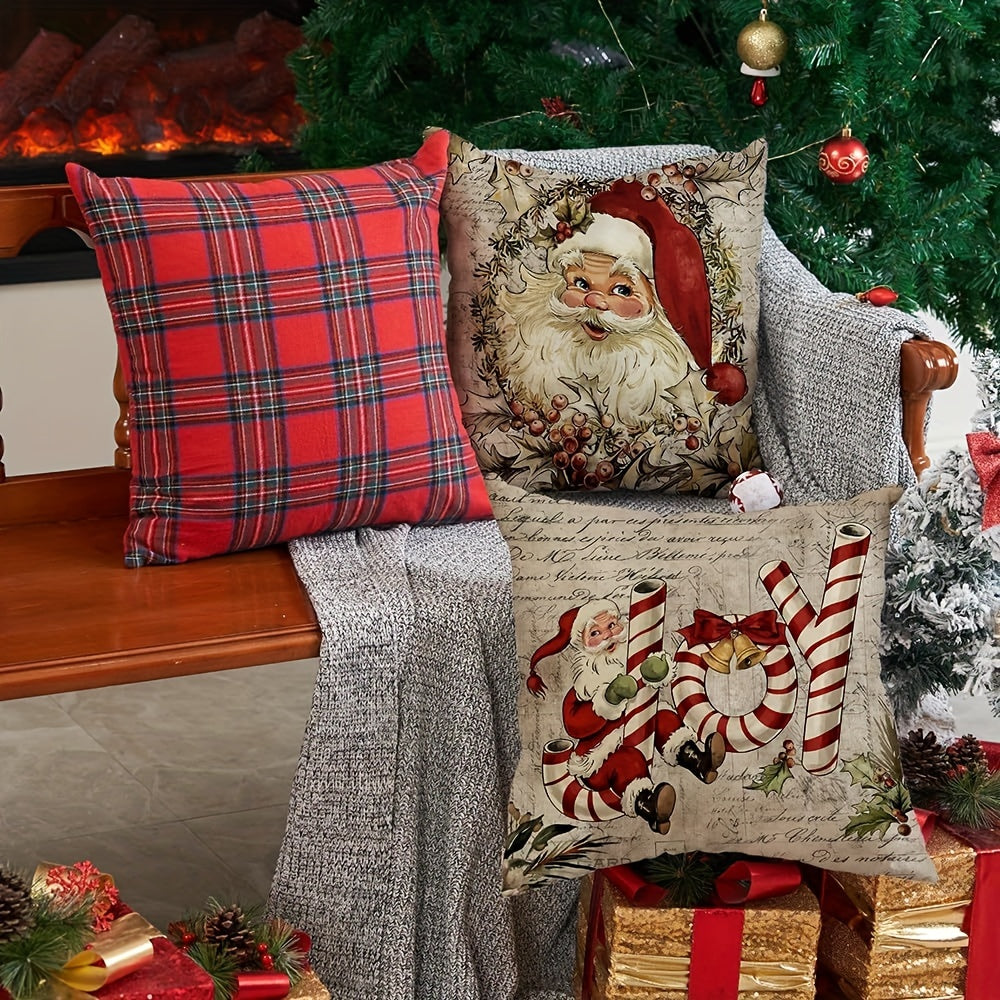 4-Pack Contemporary Christmas Pillow Covers – Decorative Linen Cushion Cases with Reindeer & Snowman Designs (18x18")