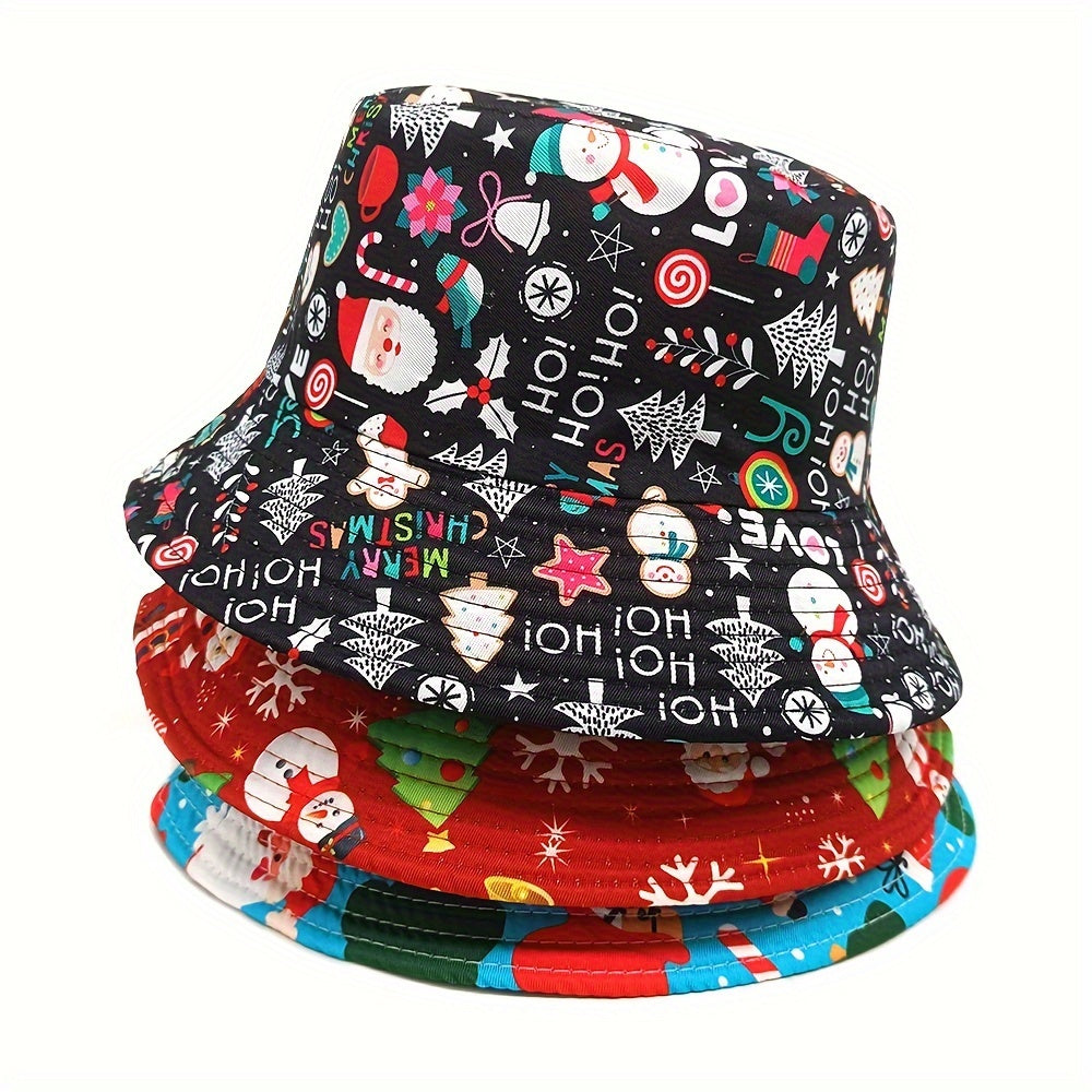 Miacawor Unisex Christmas Print Reversible Bucket Hat - Lightweight & Festive Double-Sided Design