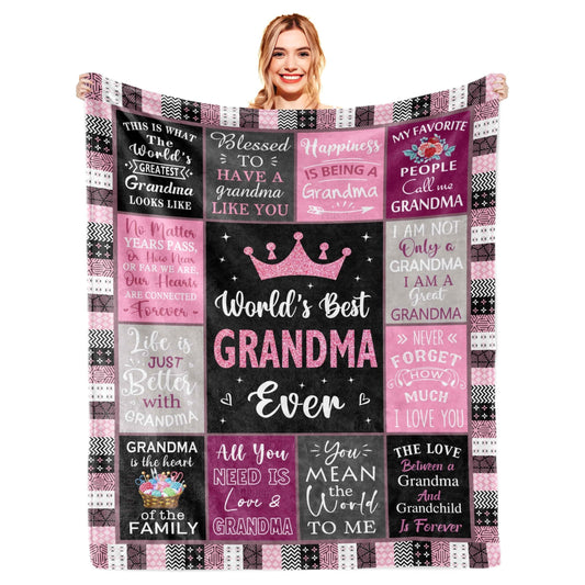 Flannel Fleece Throw Blanket for Grandma – Contemporary Plaid Knitted Soft Flannel – All-Season Cozy Gift Blanket – Machine Washable with Digital Print – Ideal for Holidays & Special Occasions