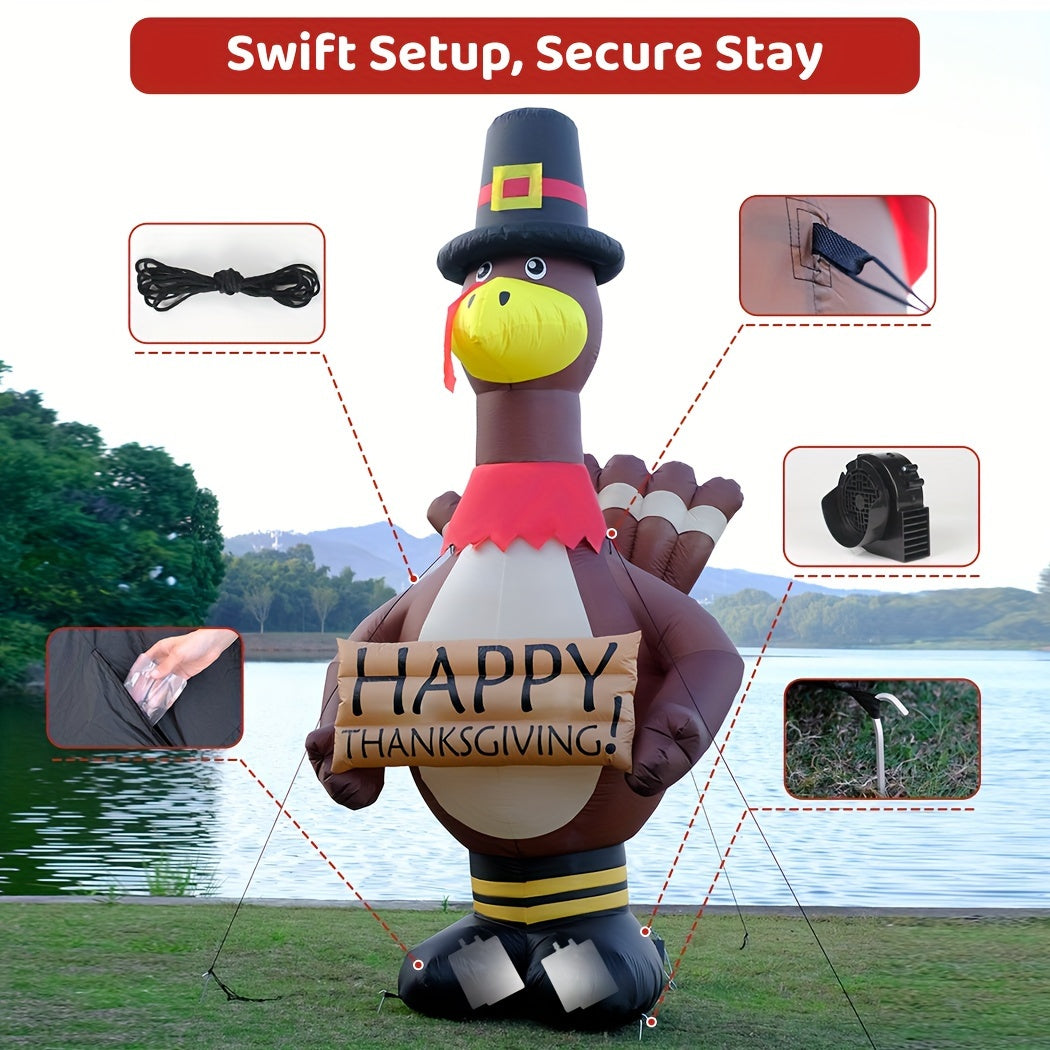 12ft LED Thanksgiving Turkey Inflatable with Pilgrim Hat - Yard & Lawn Décor