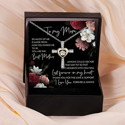 To my Mom: Elegant Heart & Cross Necklace Gift Set With Card And Box, Birthday Holiday Gift, Mother's Day Gift For Mom