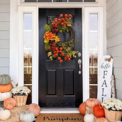 20 Inch Mini Fall Wreath with Pumpkins & Berries - Thanksgiving & Harvest Décor