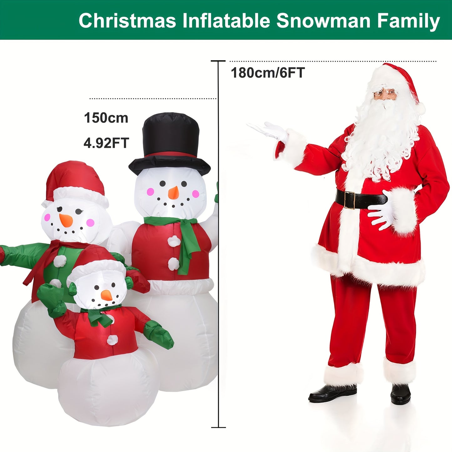 4.92ft Inflatable Snowman Family - LED-Lit Outdoor Yard Decoration for Christmas