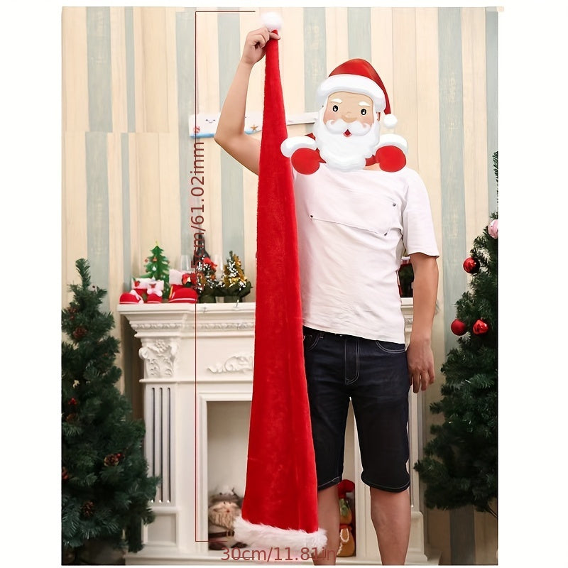 Extra-Long Plush Santa Hat for Adults - Red Velvety Christmas Cap with White Faux Fur Trim - Perfect Festive Holiday Accessory