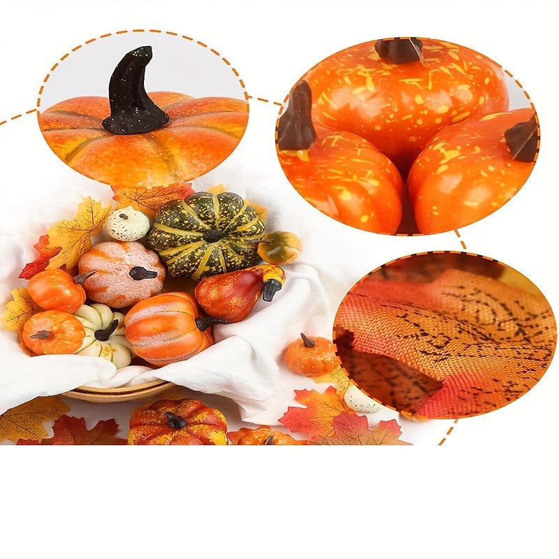 14 Artificial Pumpkins & 30 Maple Leaves – Perfect for Thanksgiving & Autumn Harvest Decor