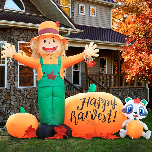 6ft Long Inflatable Scarecrow - LED-Lit Thanksgiving Harvest Yard Décor