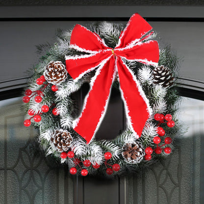 16-Inch LED Christmas Wreath with Pinecones, Red Berries & Bowknot - Perfect Lighted Décor for Winter Holidays