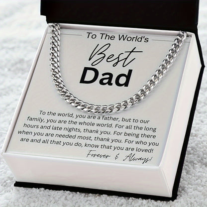 To the World's Best Dad: Cuban Link Necklace - Vintage-Inspired Stainless Steel with Inspirational Quote, Perfect Father's Day Gift for Dad