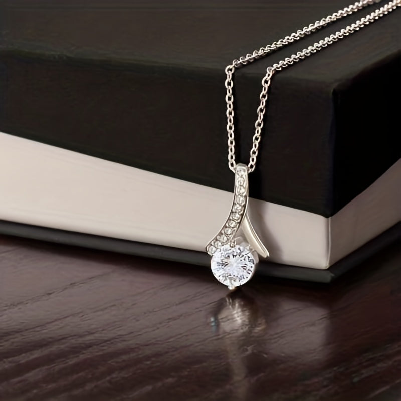 Trendy Elegant Rhinestone Pendant Necklace – With Message Card & Gift Box | Decorative Accessory, Perfect Holiday or Birthday Gift for Wife, Christmas Gift