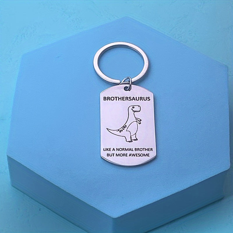 Brothersaurus Keychain - Stainless Steel Round Keychains with Fun Letter Design, Perfect for Brothers and Friends