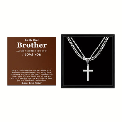 3-Piece Handmade Rope & Cross Pendant Necklace Set - Trendy Titanium Steel Gift for Brother with Gift Box