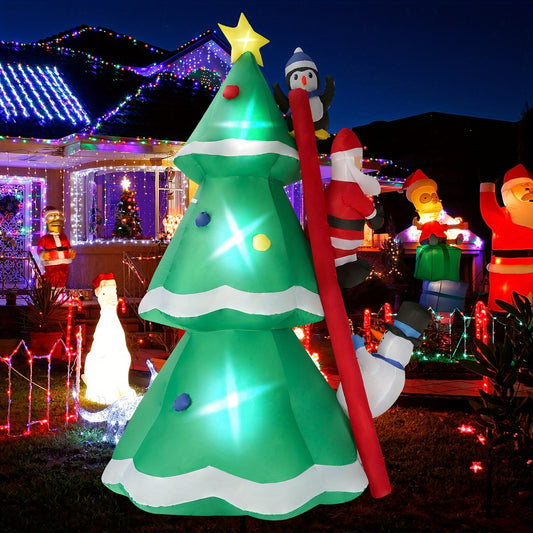 8ft Inflatable Christmas Green Tree with LED Lights - Colorful Blow-Up Holiday Yard Decoration