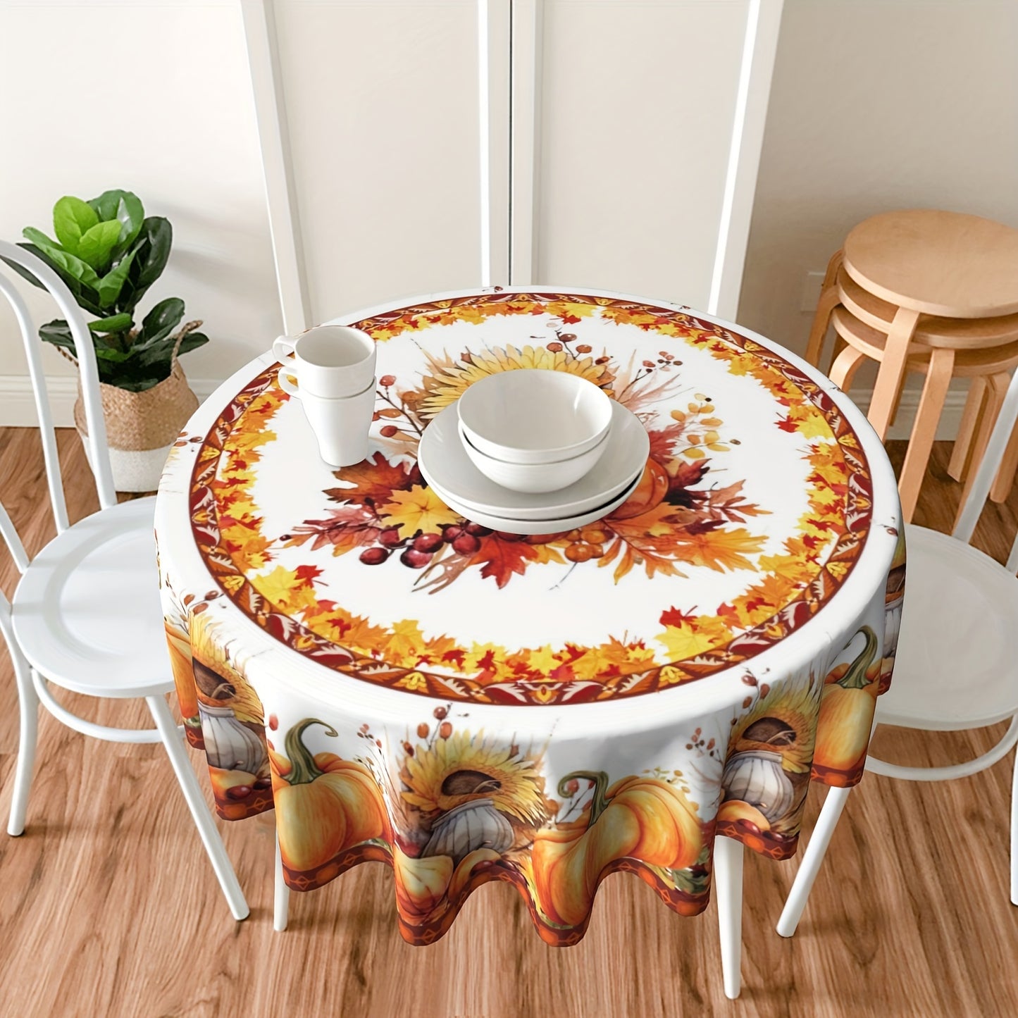 Fall Harvest Maple Leaf & Pumpkin Tablecloth – Farmhouse Thanksgiving Design