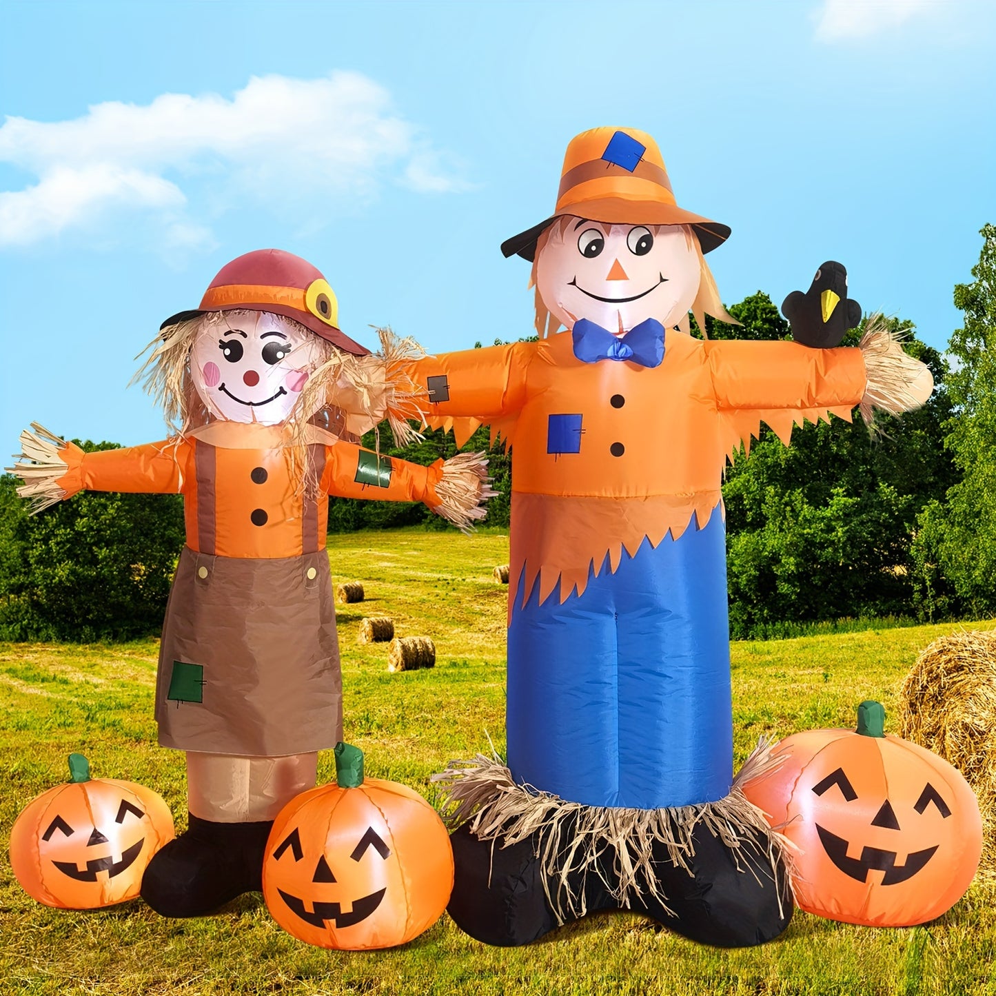 4.5ft LED Thanksgiving Harvest Scarecrow Duo - Outdoor Yard & Garden Décor