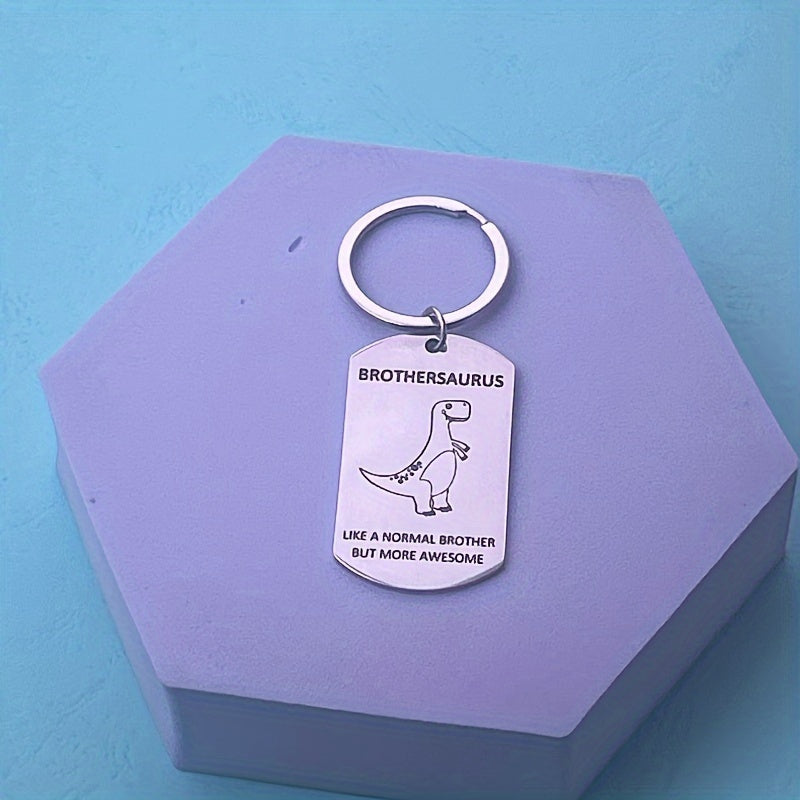 Brothersaurus Keychain - Stainless Steel Round Keychains with Fun Letter Design, Perfect for Brothers and Friends