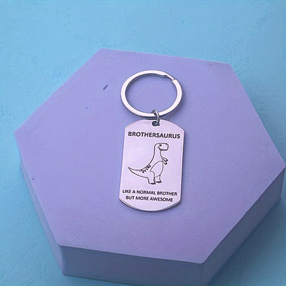 Brothersaurus Keychain - Stainless Steel Round Keychains with Fun Letter Design, Perfect for Brothers and Friends