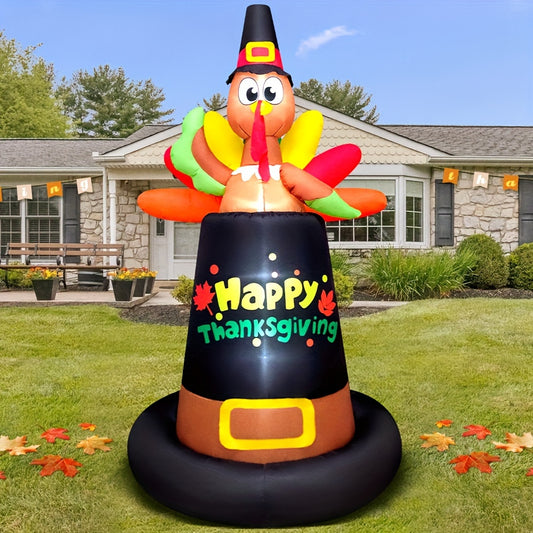 8ft Giant LED-Lit Pilgrim Turkey - Thanksgiving Yard Decoration