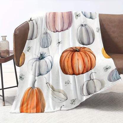 Cozy Pumpkin Print Flannel Blanket – Soft, Warm, and Perfect for Thanksgiving Decor