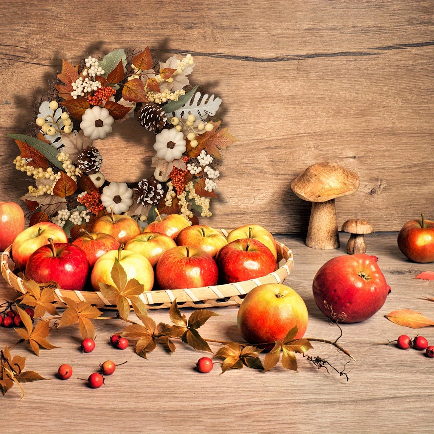 19in Fall Wreath with Pumpkins, Maple Leaves & Acorns - Thanksgiving & Halloween Décor