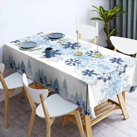 Waterproof Merry Christmas Tablecloth - Snowflakes & Christmas Tree Pattern, Stain & Wrinkle-Free for Indoor & Outdoor Use, Available in Round & Square