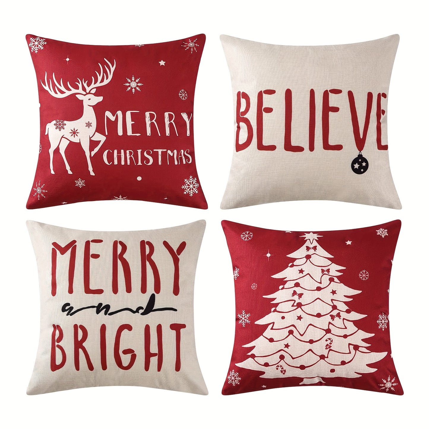 4-Piece Festive Deer Pillow Cases – Soft Linen Blend Decorative Covers for Living Room, Bedroom, and Couch