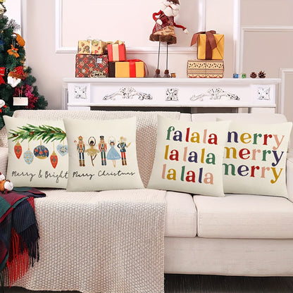 4-Piece Merry Christmas Nutcracker Throw Pillow Covers – Festive Winter Decor for Couch or Sofa