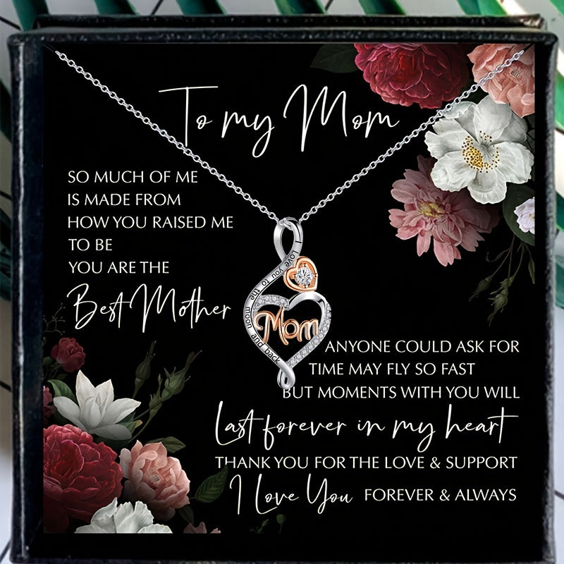 To my Mom: Zirconia Love Knot Necklace - Beautiful Mom Gift with Blessing Card, Holiday Decoration, Party Accessory, and Heartfelt Token of Appreciation