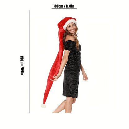 Extra-Long Plush Santa Hat for Adults - Red Velvety Christmas Cap with White Faux Fur Trim - Perfect Festive Holiday Accessory