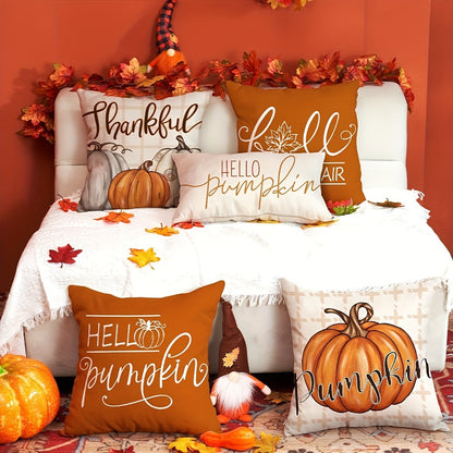 4PCS Fall Throw Pillow Cover Set – Buffalo Plaid & Pumpkin Design, 18x18” for Outdoor Thanksgiving Decor