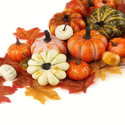 14 Artificial Pumpkins & 30 Maple Leaves – Perfect for Thanksgiving & Autumn Harvest Decor