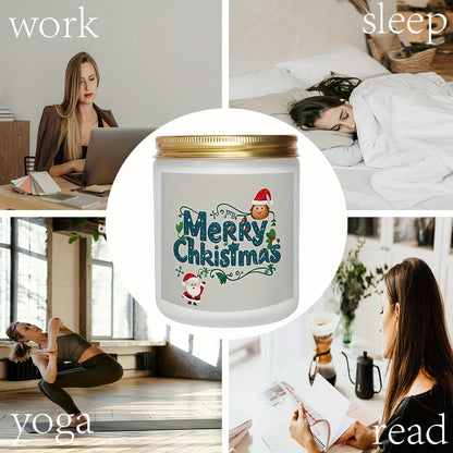 7oz Soy Wax Candle - Festive Merry Christmas Design with Lavender, Cinnamon, Vanilla, and Apple Scents