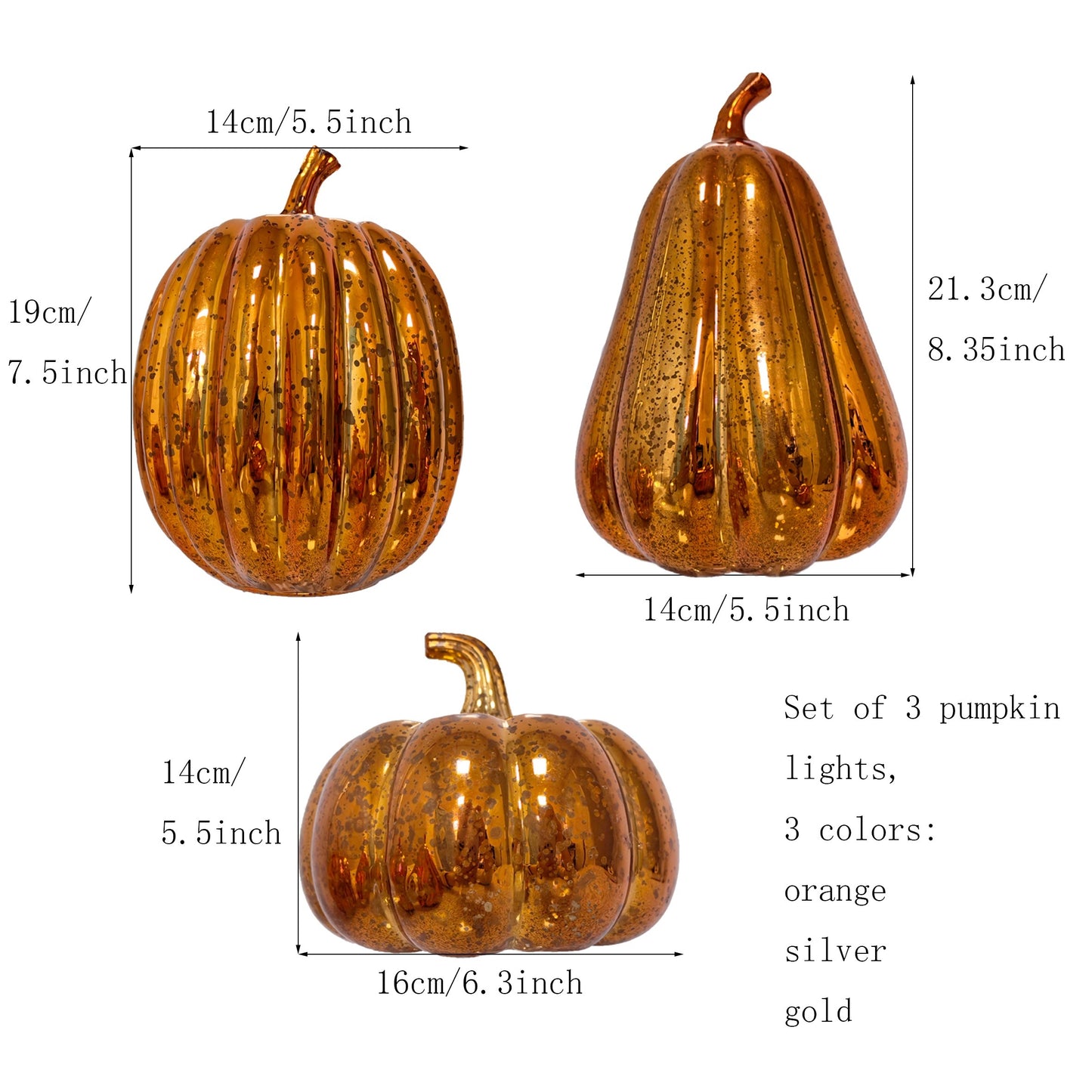 3-Piece Decorative Pumpkin Lights Set – Faux Glitter Pumpkins for Halloween, Thanksgiving, and Christmas Decor