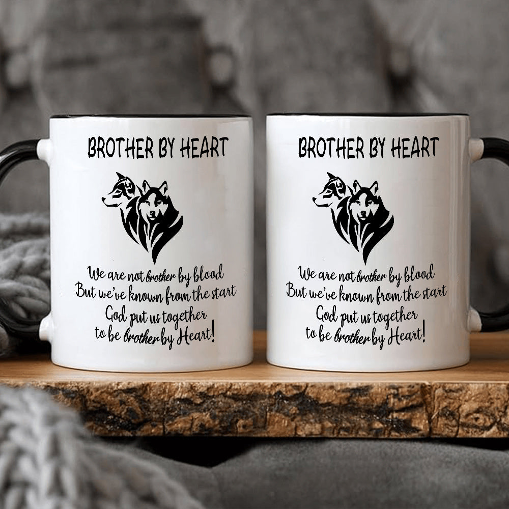 "To My Brother - Brother by Heart" 11 oz Ceramic Coffee Mug with Funny Sayings - Thoughtful Gift for a Special Brother