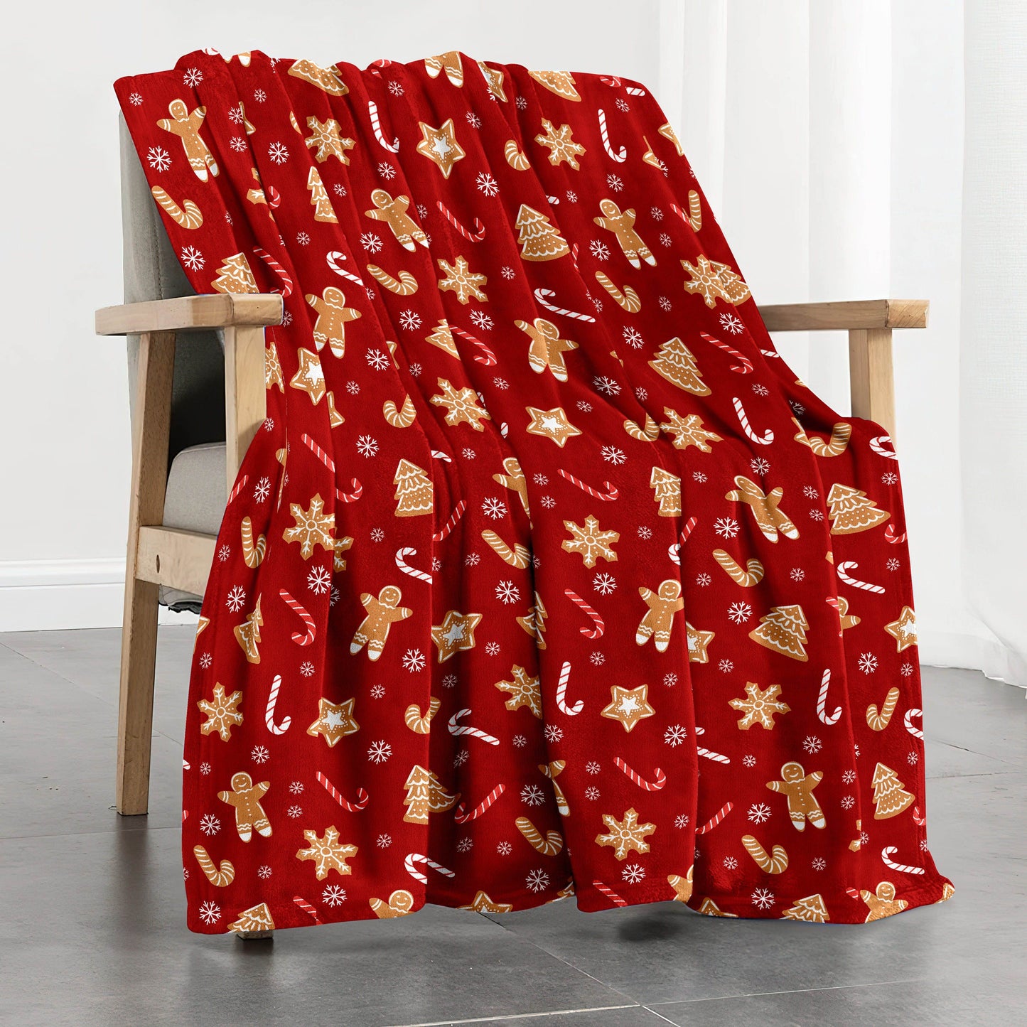 Christmas-Themed Gingerbread Man & Tree Throw Blanket – Soft, Warm, and Versatile for Couch, Bed, Office, and Travel