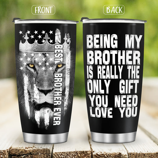 Unique Lion Brother Flag 20 oz Insulated Coffee Tumbler - Leak-Proof Travel Mug - Perfect Gift for Brother from Sister on Birthday, Christmas, or Any Occasion