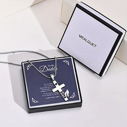 To my Daddy: Stainless Steel Minimalist Cross Necklace - Perfect Day Gift for Dad, Men's Chain Necklace with Simple Design