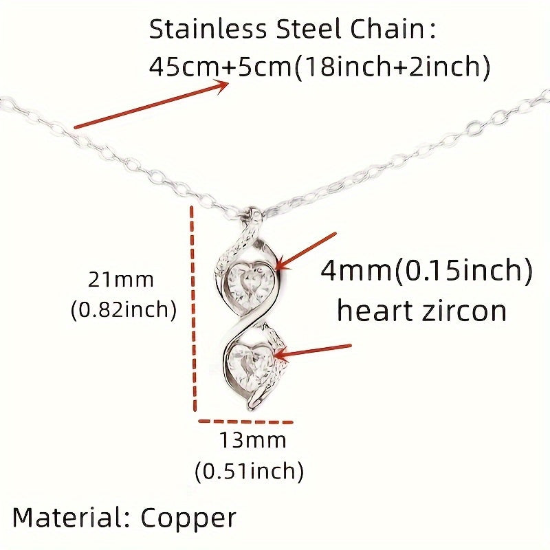 Infinity Heart Pendant Necklace – Silvery Zirconia Inlaid Boho Clavicle Necklace with Gift Box & Card | Perfect Valentine's Day Gift for Wife