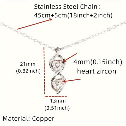 Infinity Heart Pendant Necklace – Silvery Zirconia Inlaid Boho Clavicle Necklace with Gift Box & Card | Perfect Valentine's Day Gift for Wife