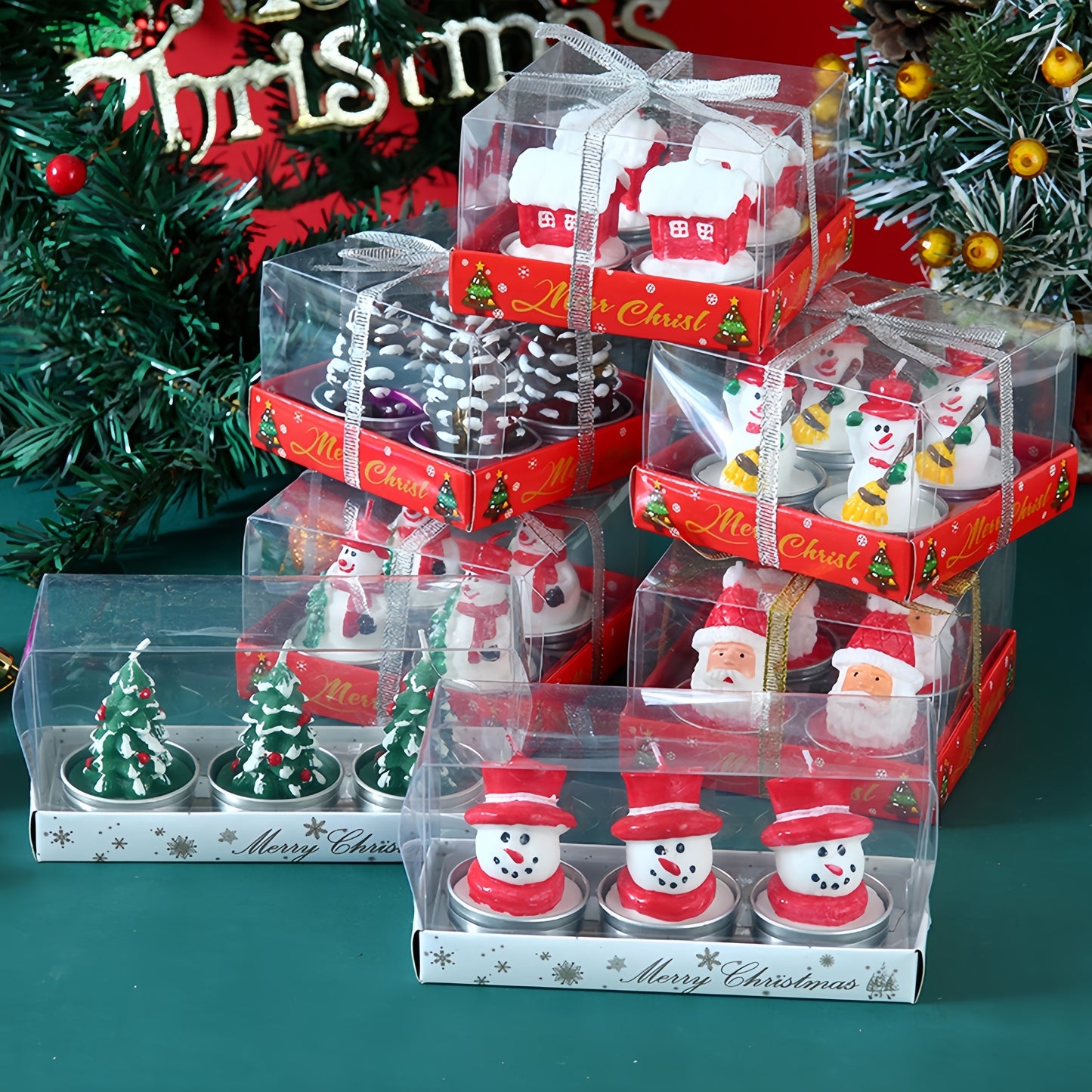 Blingfun Christmas Candle Set - Festive Scented Paraffin & Soy Wax Candles in Santa, Snowman, Pinecone, and Christmas Tree Shapes