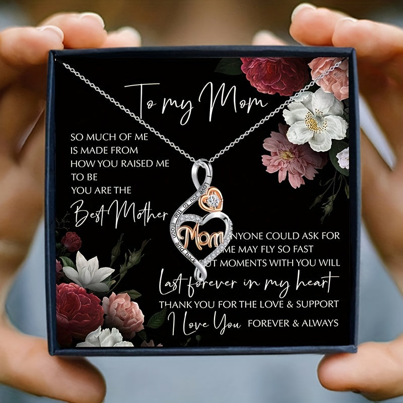 To my Mom: Zirconia Love Knot Necklace - Beautiful Mom Gift with Blessing Card, Holiday Decoration, Party Accessory, and Heartfelt Token of Appreciation