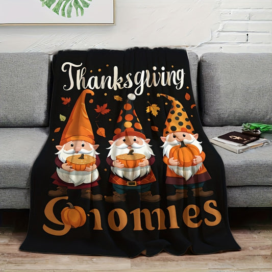 Vintage Thanksgiving Gnomes Flannel Blanket – Hypoallergenic All-Season Throw for Home & Camping