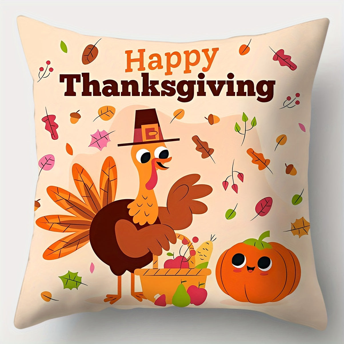 Contemporary Thanksgiving Throw Pillow Covers – Set of 4, Woven Turkey Print Design (18x18”)