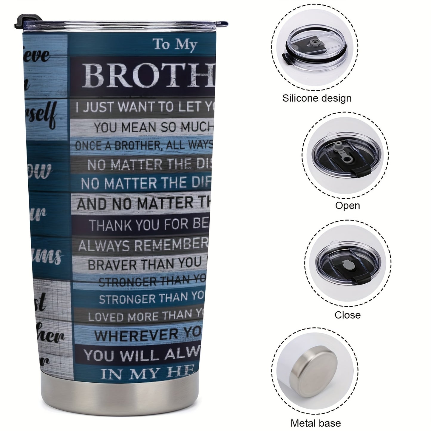 Believe in Yourself - 20 oz Double-Layer Insulated Stainless Steel Coffee Cup with Lid - Motivational Gift for Brother