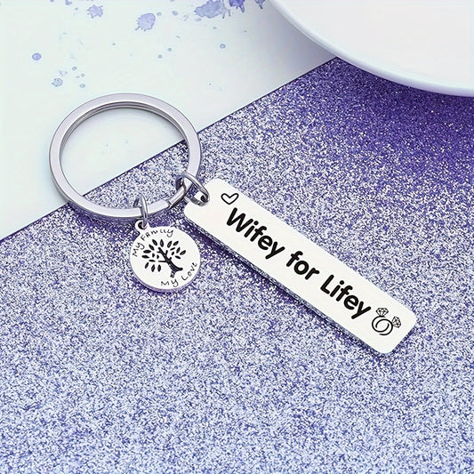 Stainless Steel Keyring for Wife with Engraved Lettering – Round Alphabet Theme, Single Piece Ring Buckle | Ideal Birthday, Thanksgiving, & Christmas Gift