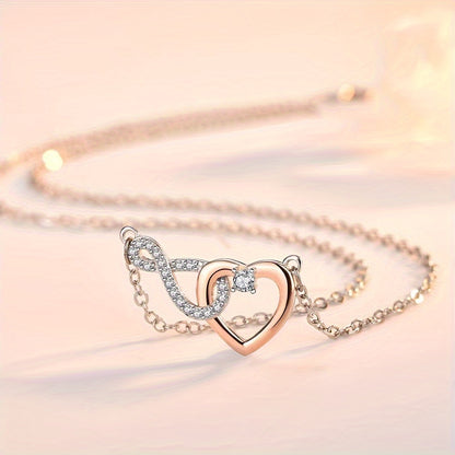 Heartfelt Sister Love Necklace - Two-Tone Copper Chain with Zirconia Inlay, A Touching Gift for Sisters on Birthdays & Holidays