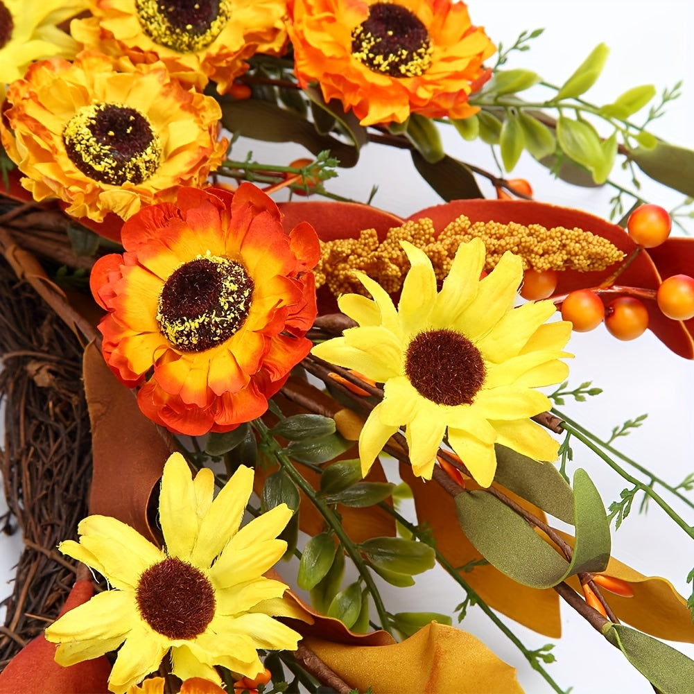 20'' Artificial Fall Wreath with Orange Daisies - Thanksgiving Front Door Décor