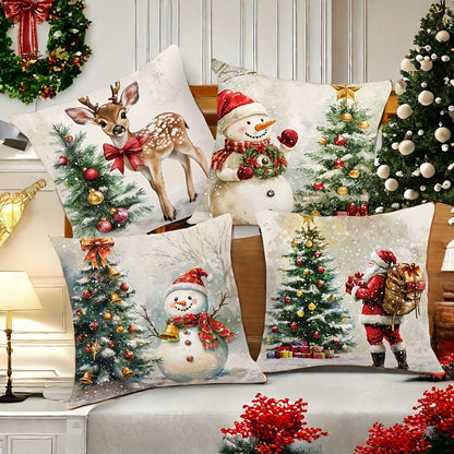 4-Piece Creative Christmas Pillowcase Set – 17.72 x 17.72 Inches for Living Room, Sofa, and Bedroom Decor